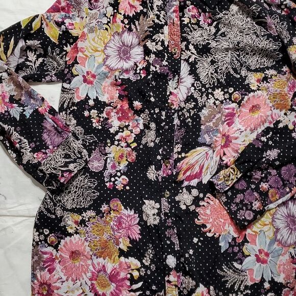 Maeve Anthropologie Autumnal Floral Black Floral Sparkle High Low Tunic Top - Picture 2 of 8